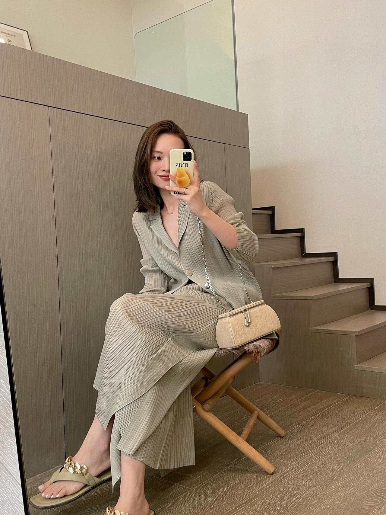 Women Pleated Cardigan Set Minimalist Casual Two Piece Outfit Long Sleeve Jacket And Pants Suit
