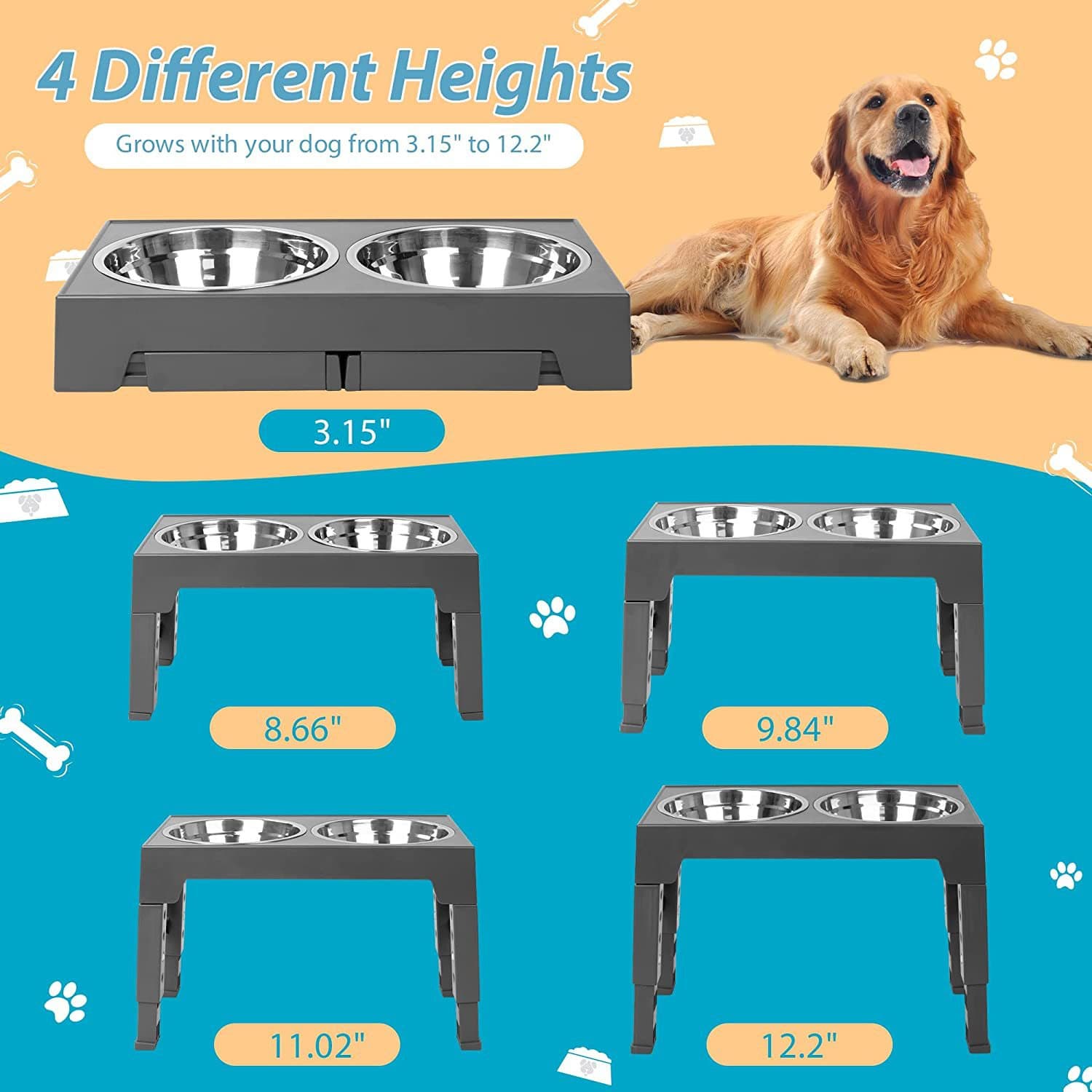 Height-Adjustable Table-Mounted Cat And Dog Bowl Stainless