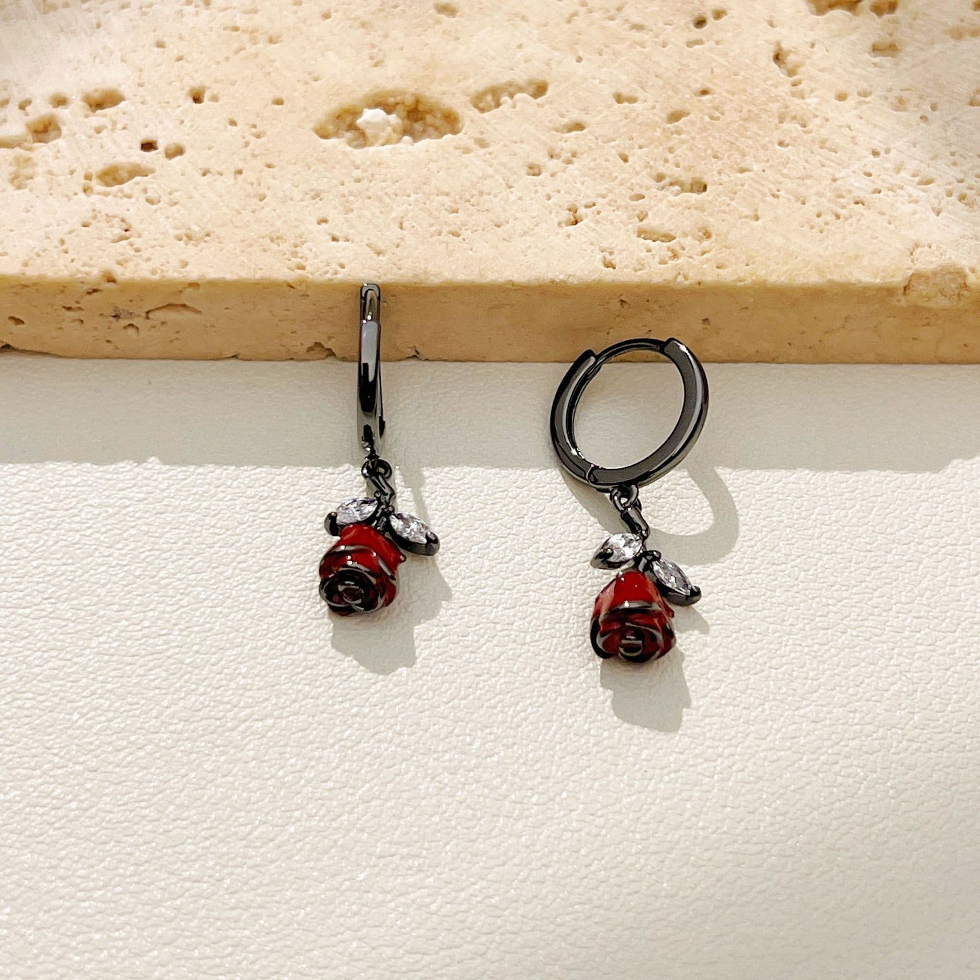 Clear Dew Sweet Cool Glaze Rose Tassel Earrings