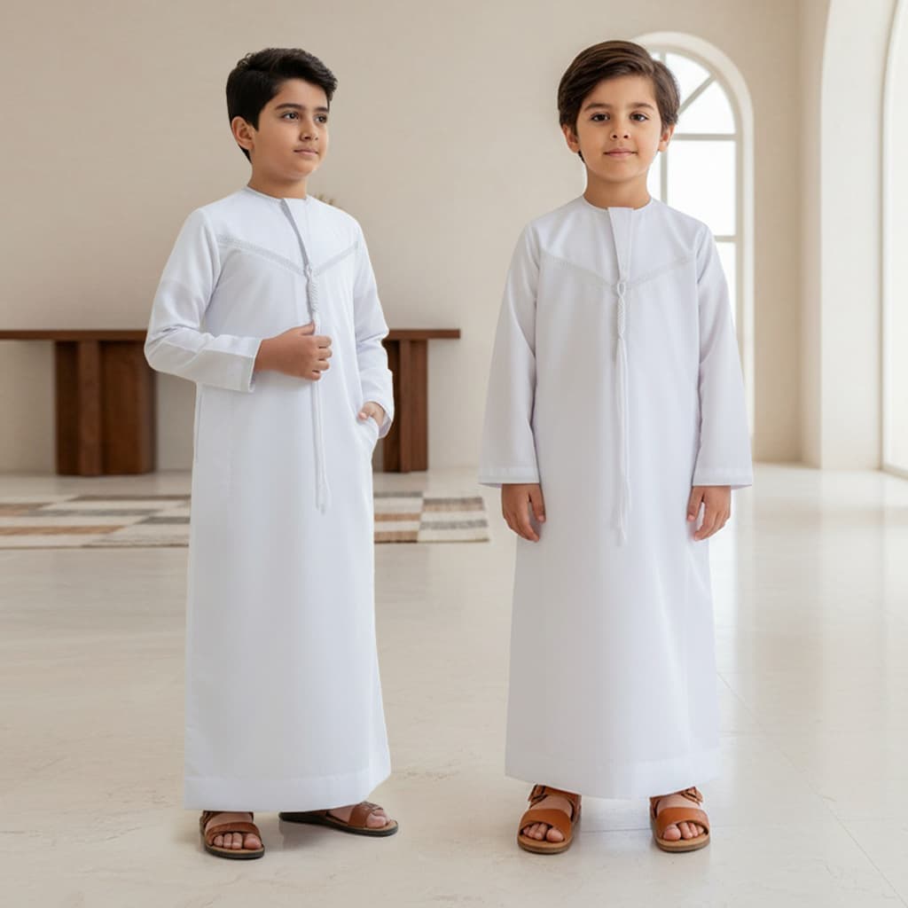 Pure White Loose Boys' Ethnic Style Dress Daily Long Clothing