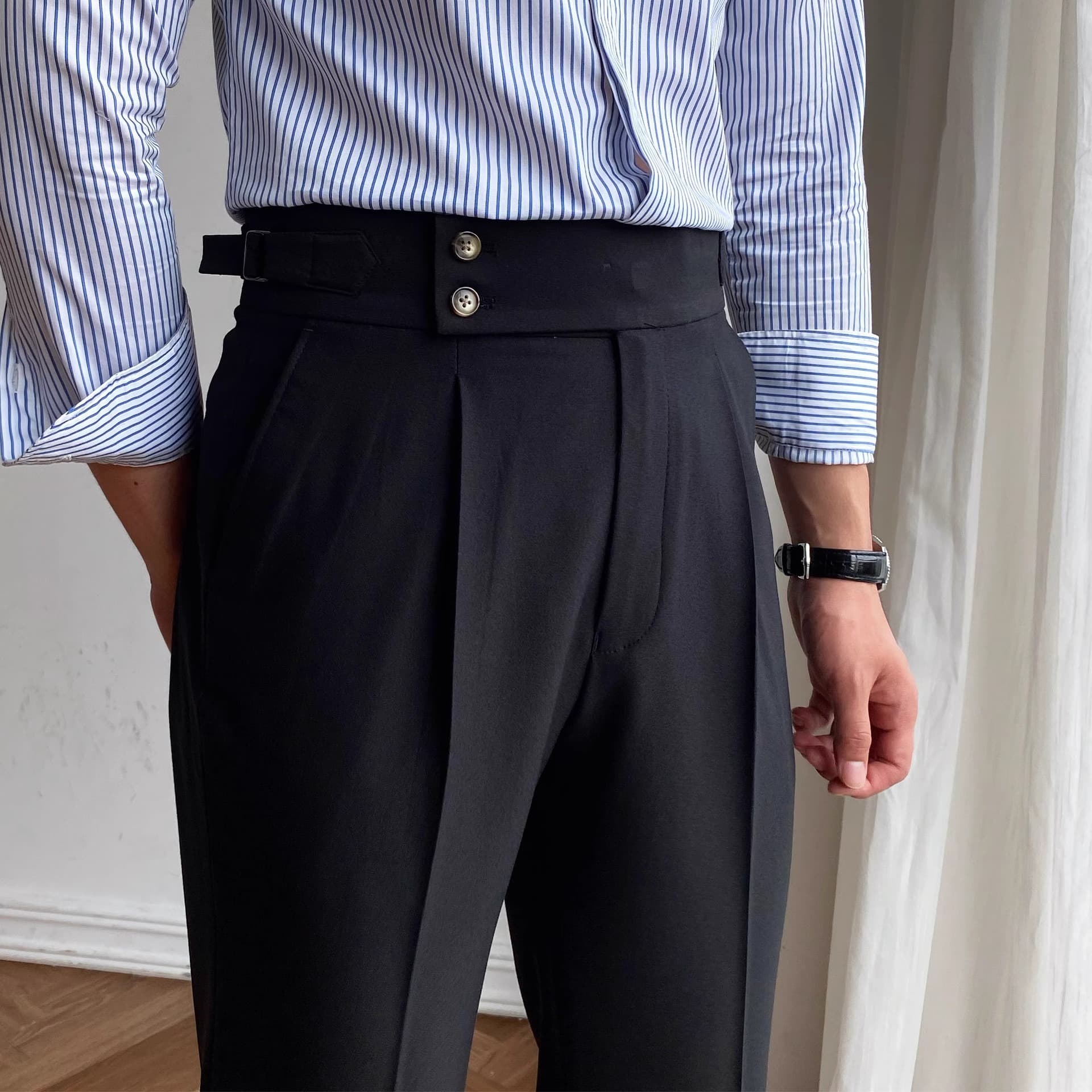 Italian-style Paris-button High-waisted Straight-leg Trousers