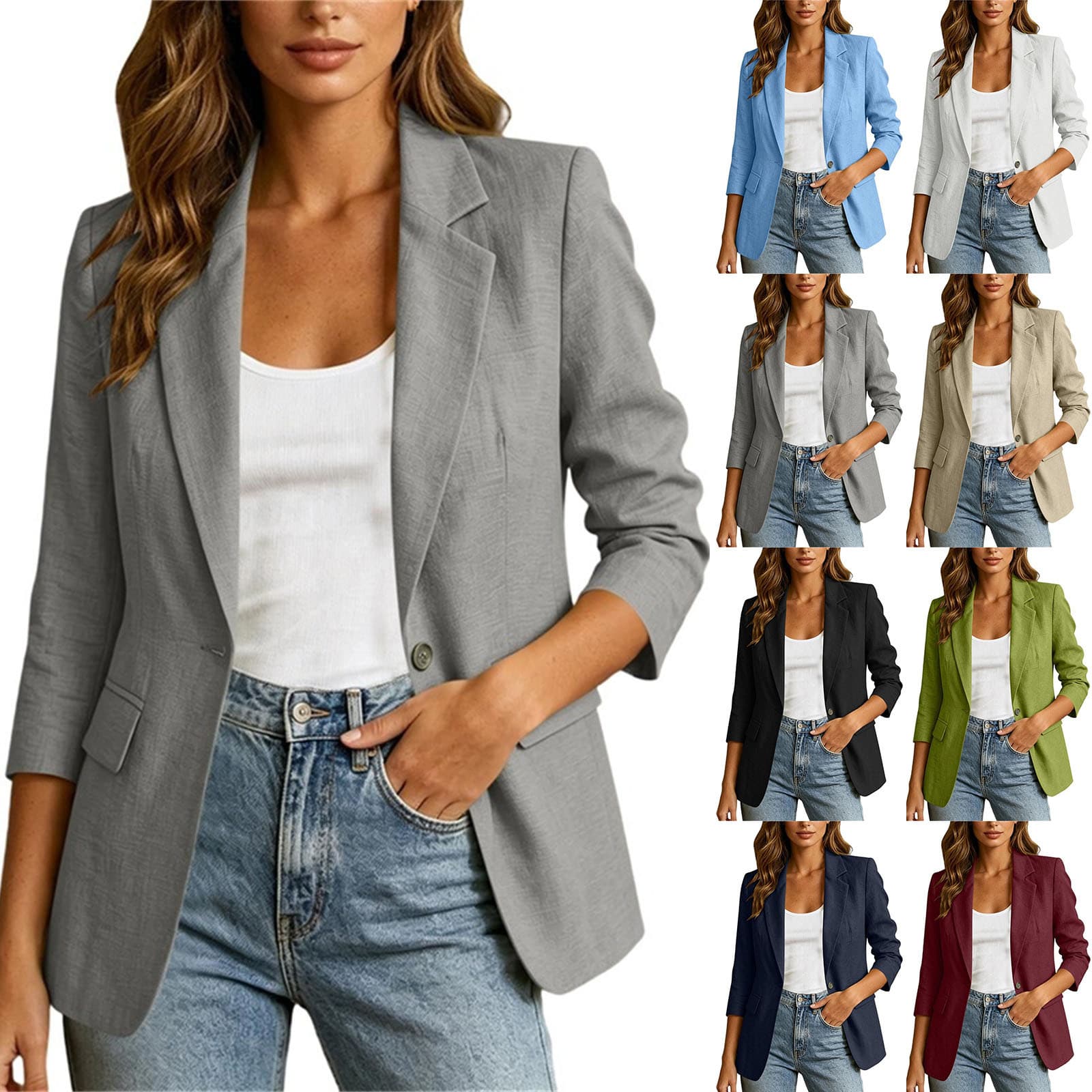 Solid-color Single-button Blazer With A Lapel Collar