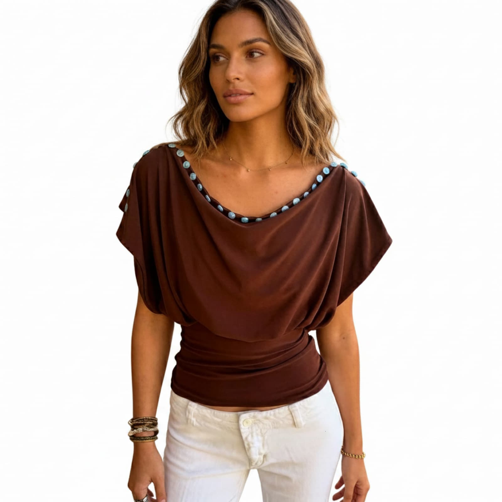 Off-shoulder Short-sleeve Women's Belted Outerwear