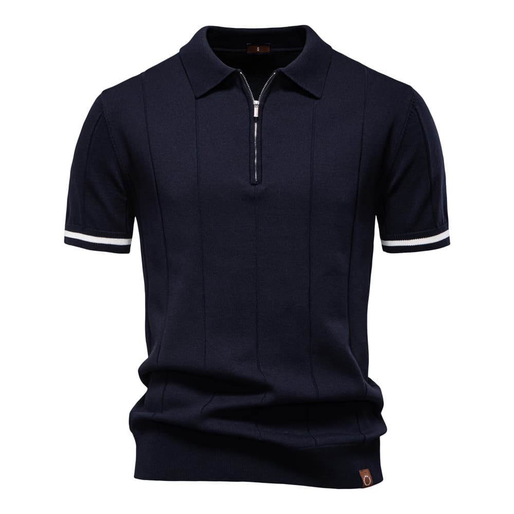 Men's Casual Knitted Polo Shirt With A Turn-down Collar And Short Sleeves