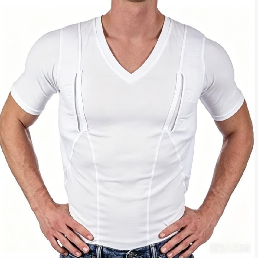 Men's Short-sleeve Concealed-carry Holster High Elastic V Neck Tactical Top