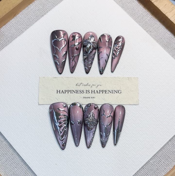 New Autumn Winter Fully Hand Painted Carved Design Elegant Nail Tipspurely Handmade Wear On Nails