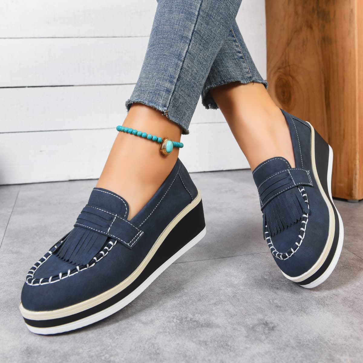 Fringe Foreign-trade Thick-soled Wedge Loafers