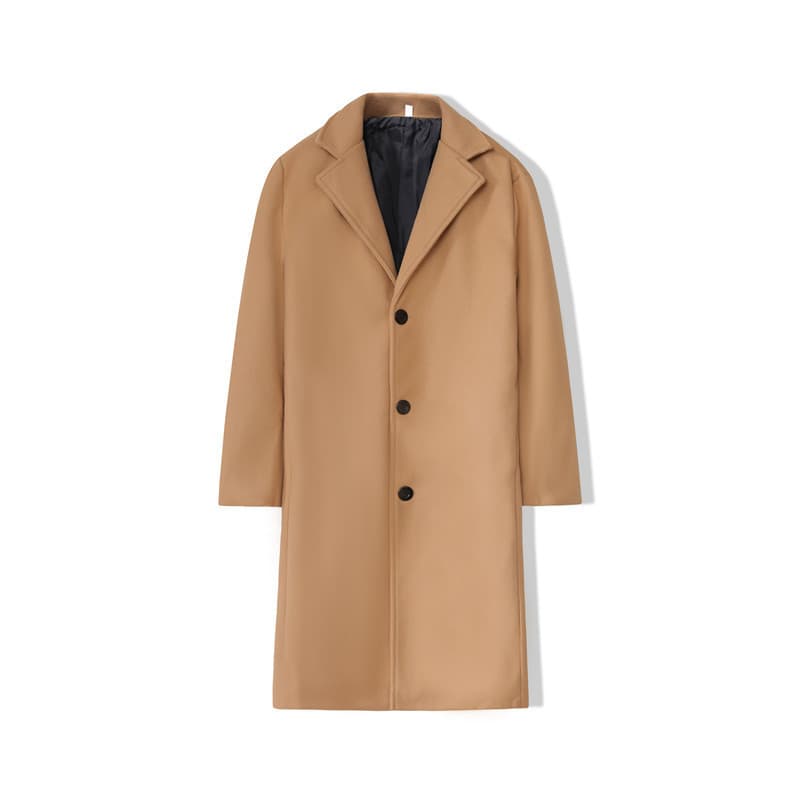 New Mens Mid-length Loose-fit Solid-color Padded Trench Coat