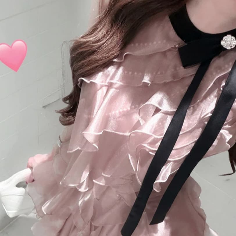Multi-layer Ruffled Ethereal Top And High-waisted Puffy Tulle Skirt Set
