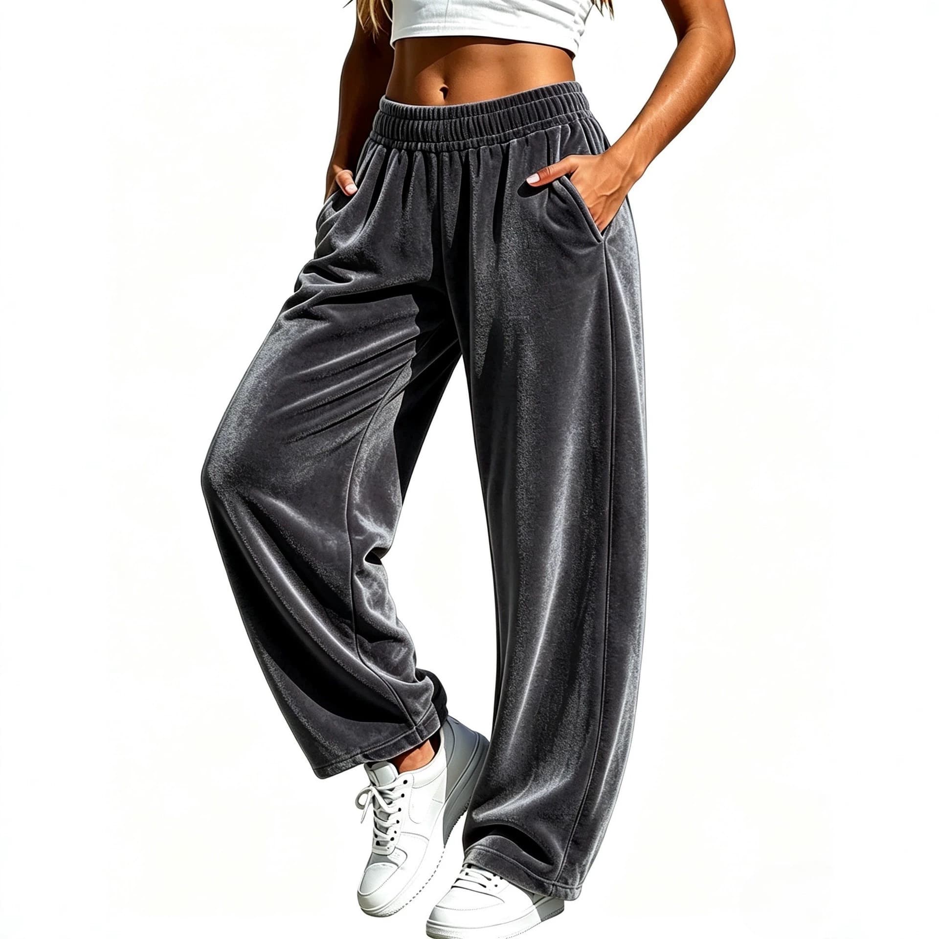Fashionable Womens Sporty-casual Wide-leg Pants