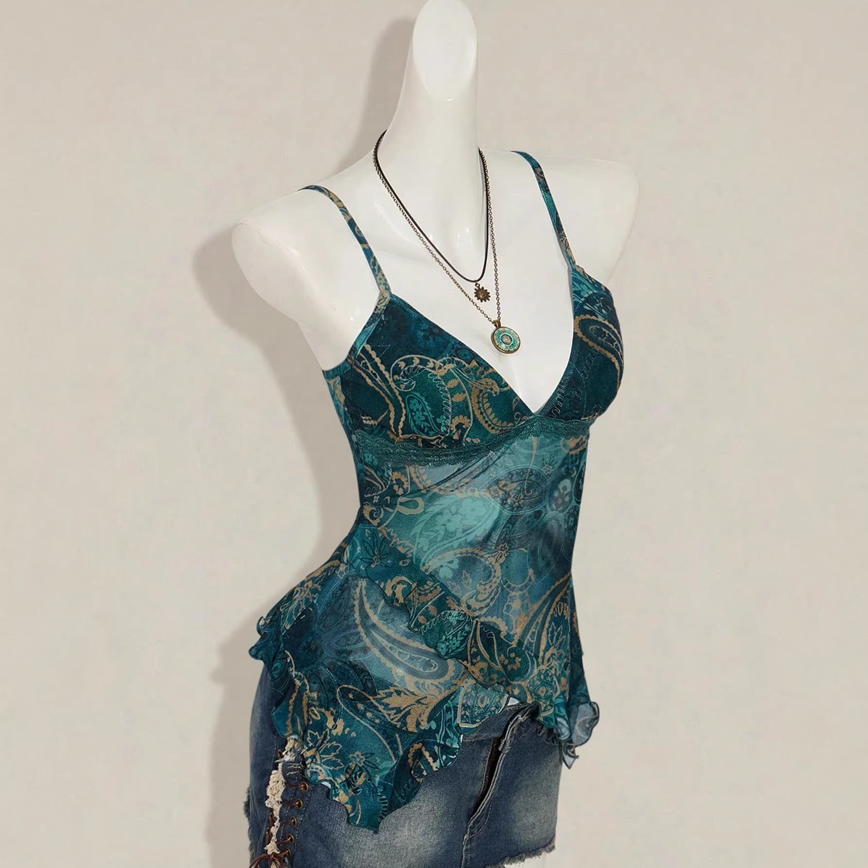 Sexy Figure-flattering Floral-print Mesh Top