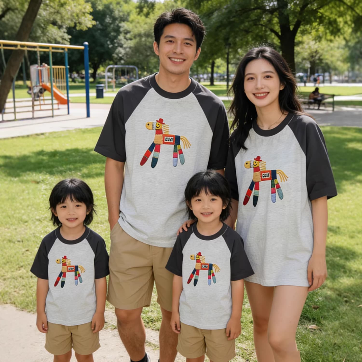 Fashionable Color-Block Cartoon Trendy Loose-Fit Plus-Size T-Shirt Set