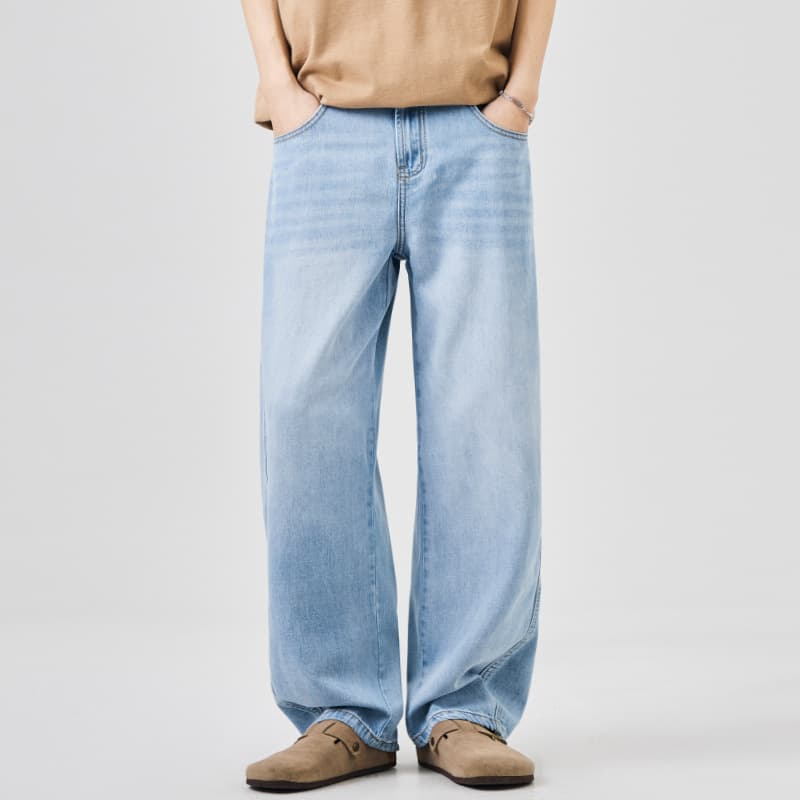 Lyocell Tencel Bootcut Jeans Mens Loose-fit Lightweight Wide-leg Trousers