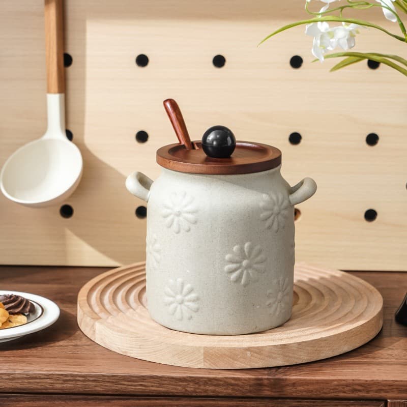 Double-eared Stoneware Lard Jar For Home Use