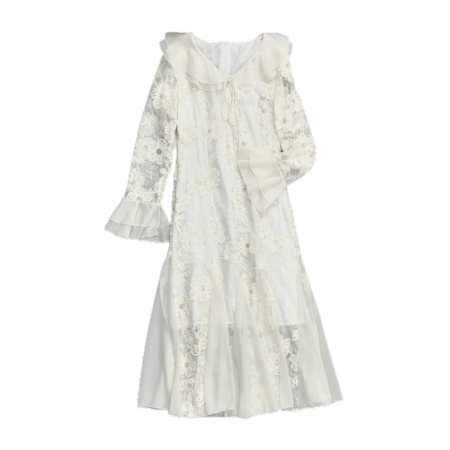 Elegant Lace Ruffled-edge Dress For Women