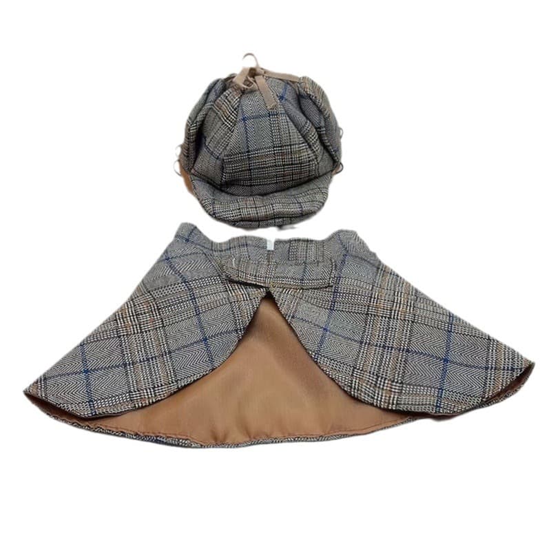 Sleeveless Clothing, Detective Hat And Cloak Set For Pets