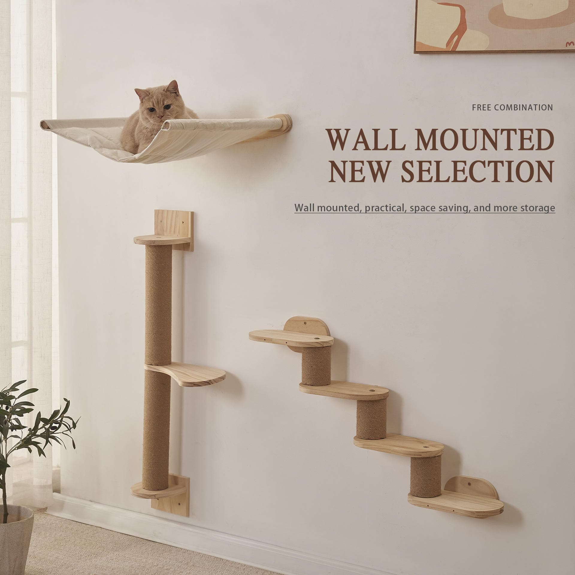 Wooden Wall Shelf Wall-Mounted Perch Leisure Cat Climbing Frame Pet Supplies