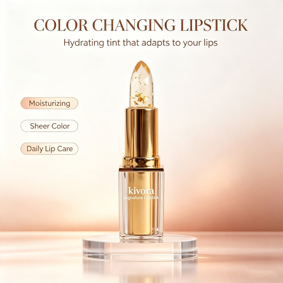 Gold-foil Color-changing Moisturizing Lipsticklightweight And Non-sticky