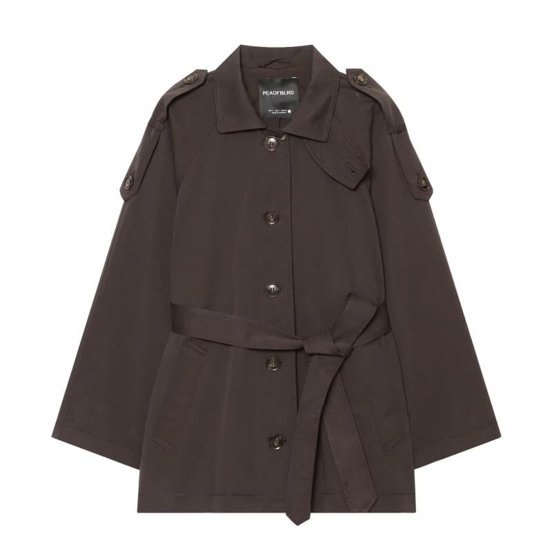 Elegant Belted Twill-textured Trench Coat