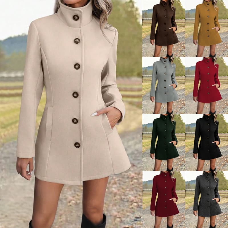Women's Stand-Neck Wool Casual Coat
