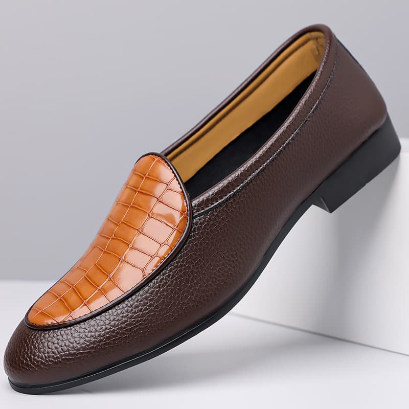 Mens Crocodile-Pattern Handmade Leather Shoes
