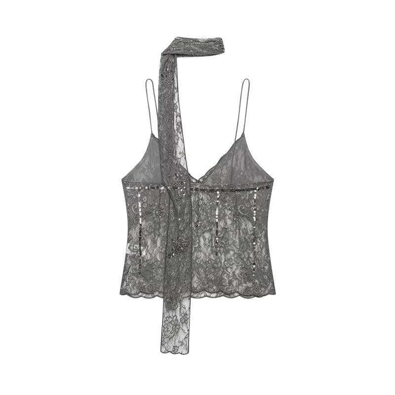 Women's Solid Color Sequin Camisole Top - Deep V Neck Sleeveless Tank With Elegant Style For Summer Party Clubwear