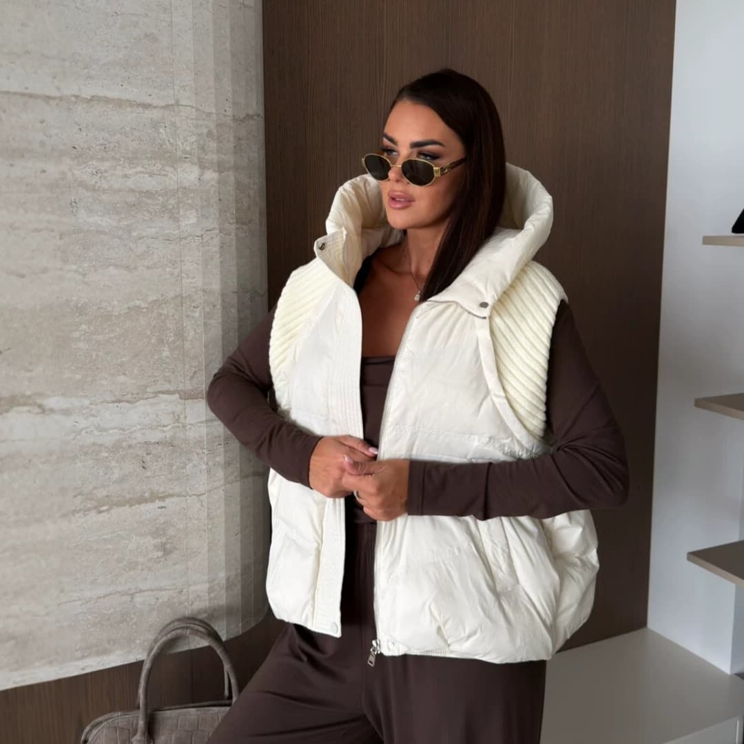 Outerwear Cotton Vest With Hood Knitted Patchwork Waistcoat