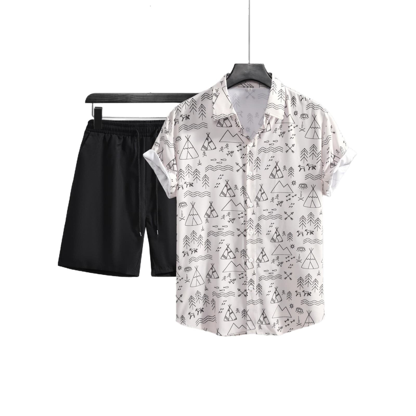 Men's Short-sleeved Shirt Niche Printing Suit