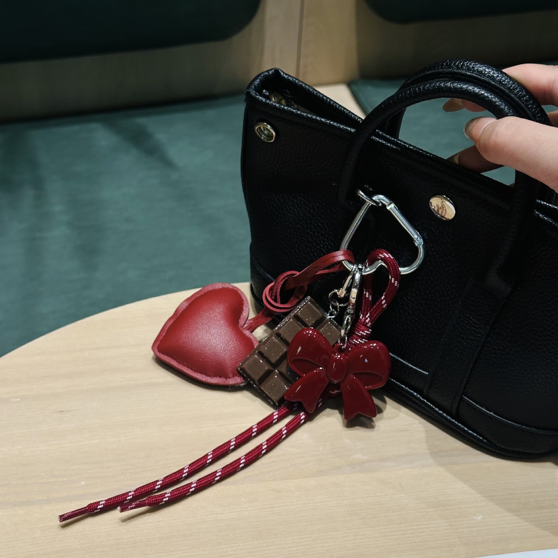Bow-knot Leather Heart-shaped Bag Charm