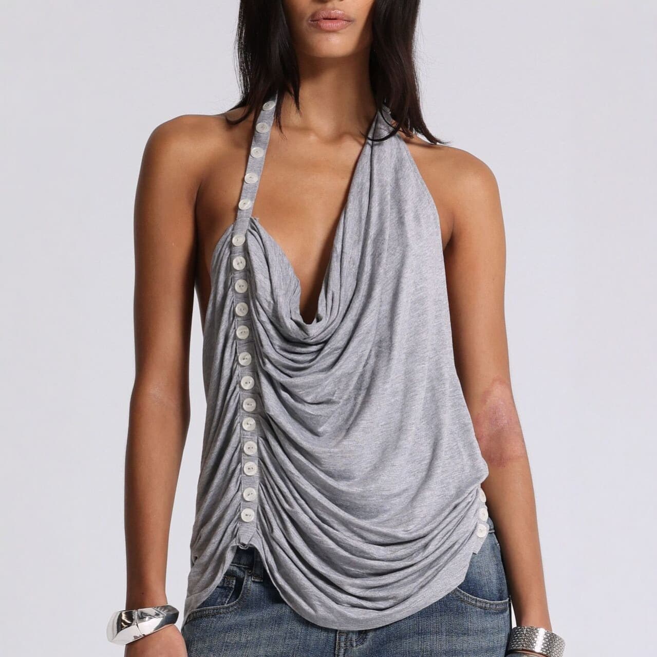 Backless Irregularly Pleated Halter Top For Women