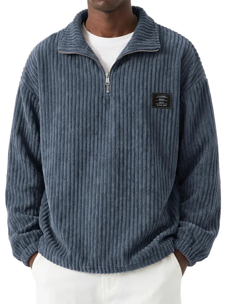 Embroidered Corduroy Long-sleeve Polo Sweatshirt