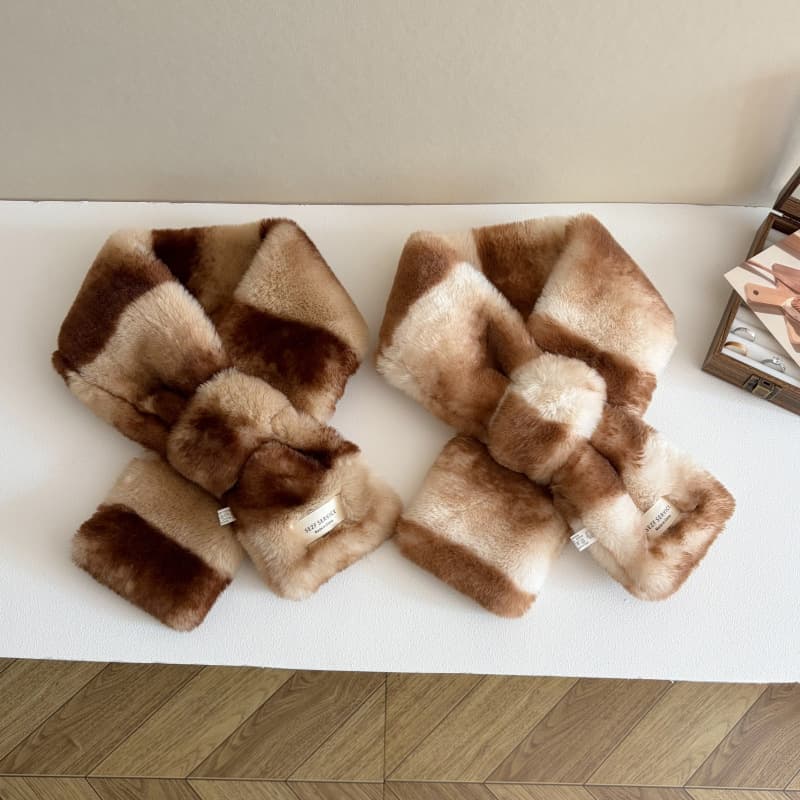 Imitation Rabbit Fur Plaid Scarf - Women's Thickened Warm Cross Knot Soft Fuzzy Neck Warbler