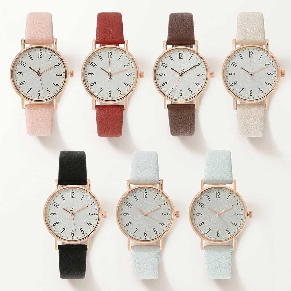Simple And Casual Lychee-pattern Leather Quartz Watch
