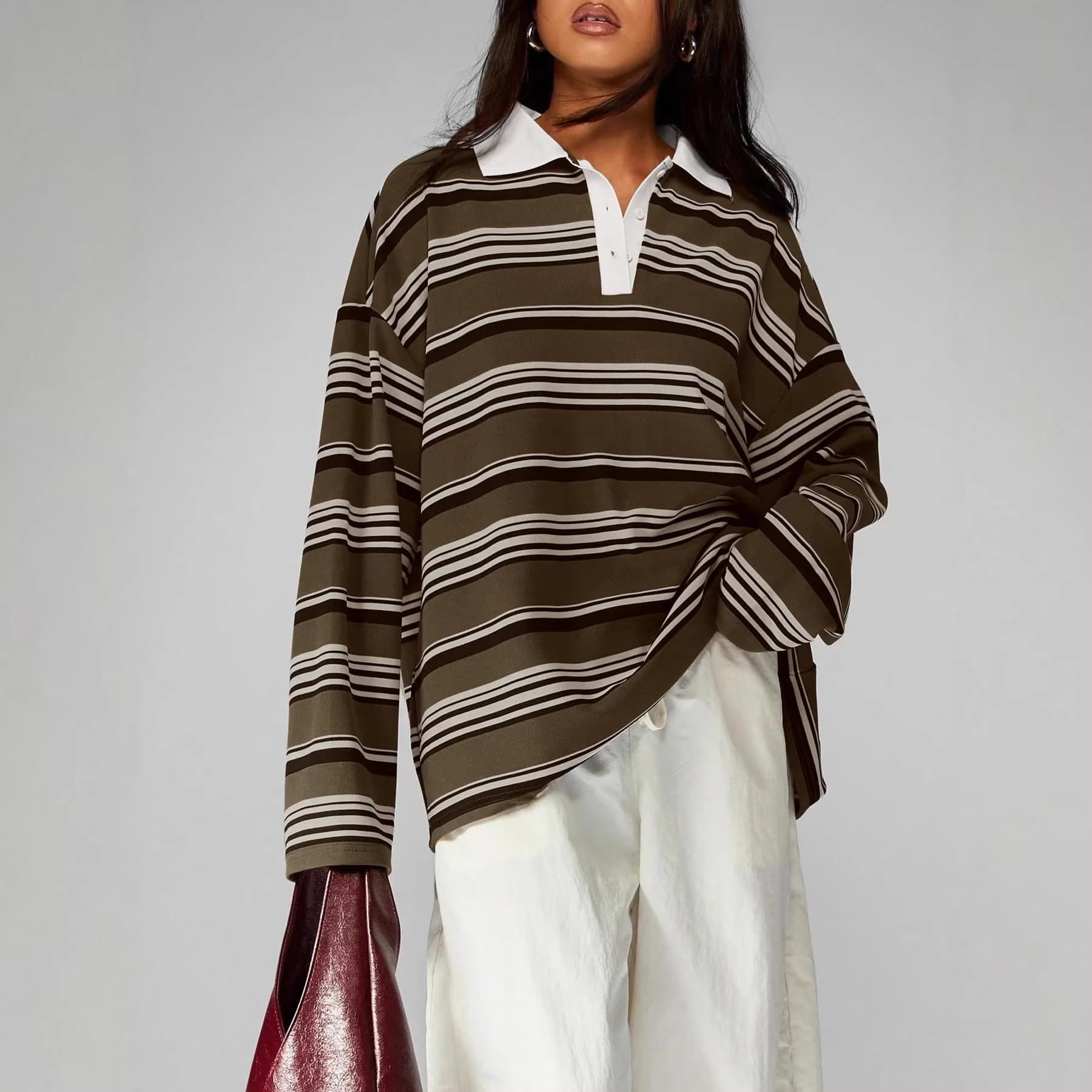 Women's Retro Color-block Striped Long-sleeve