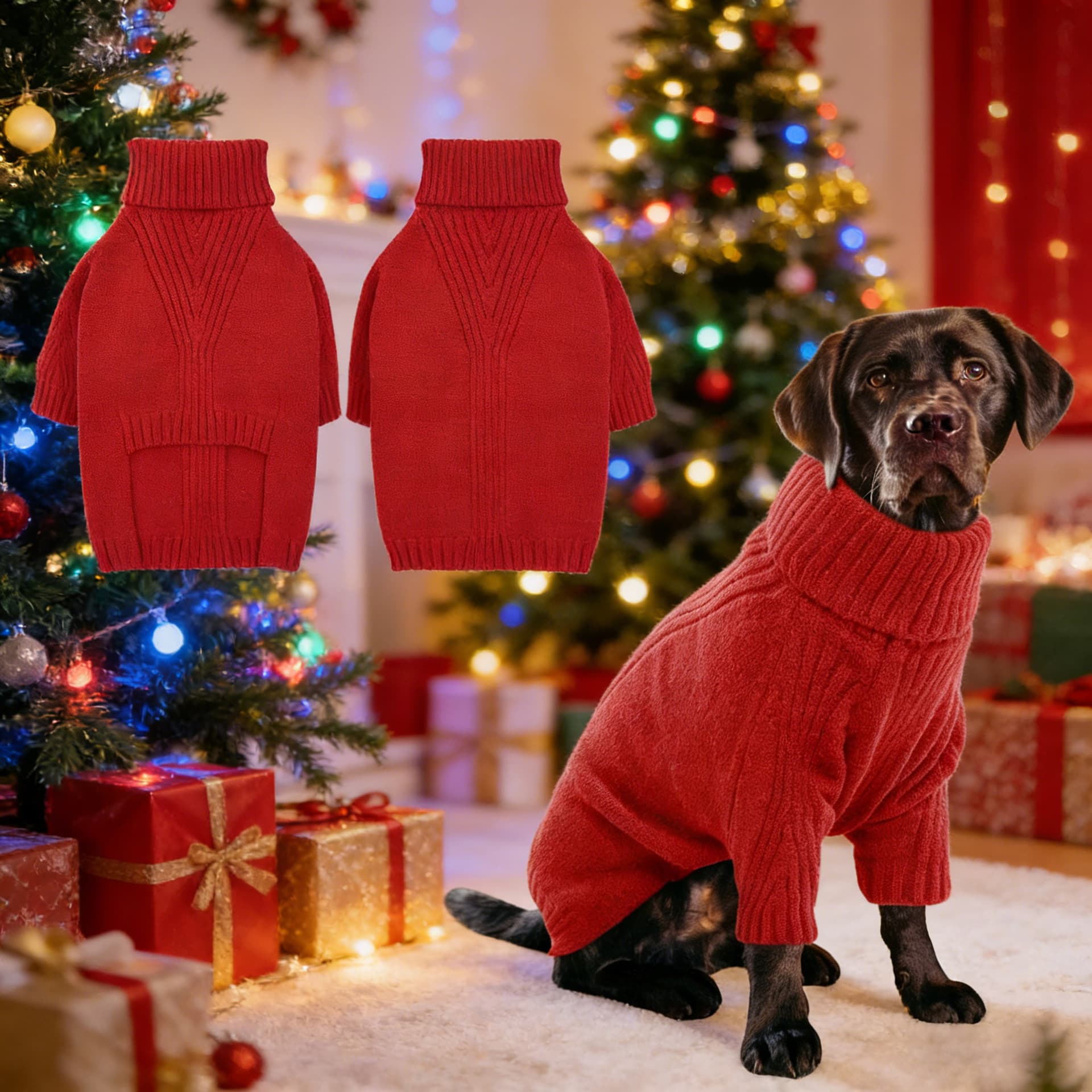 Thickened High Neck Sweater for Large Dogs - Warm Winter Pet Vest for Golden Retriever Border Collie
