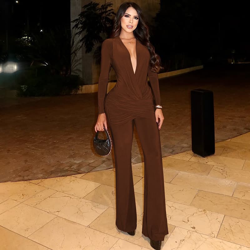 Women's Fashionable Pleated Slim-Fit Jumpsuit
