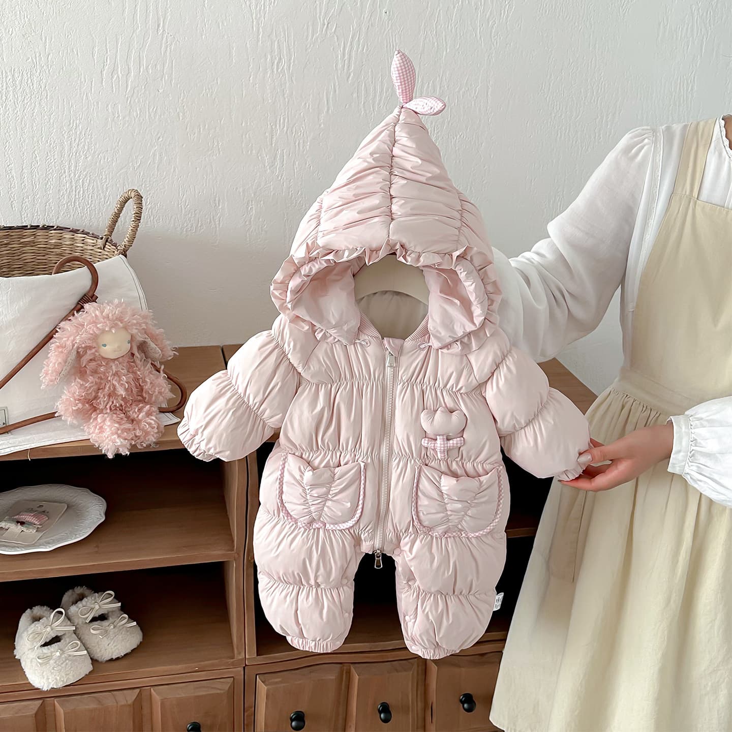 Down-filled Hooded Jumpsuit For Baby Girls Warm And Windproof