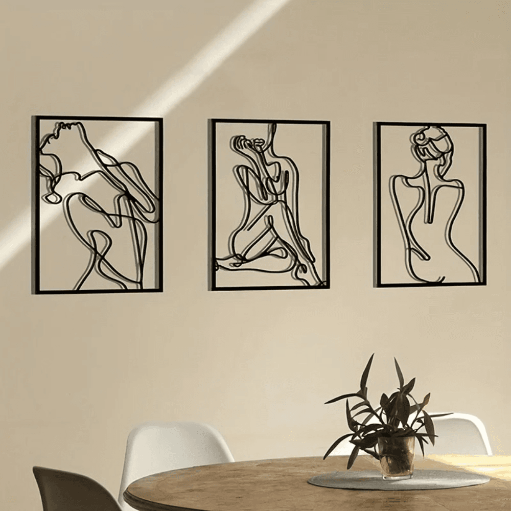 CIFbuy 3 Piece Abstract Line Art Wall Sculpture Set Modern Minimalist Decor for Living Room Bedroom Office (TikTok, temu pick-up service)