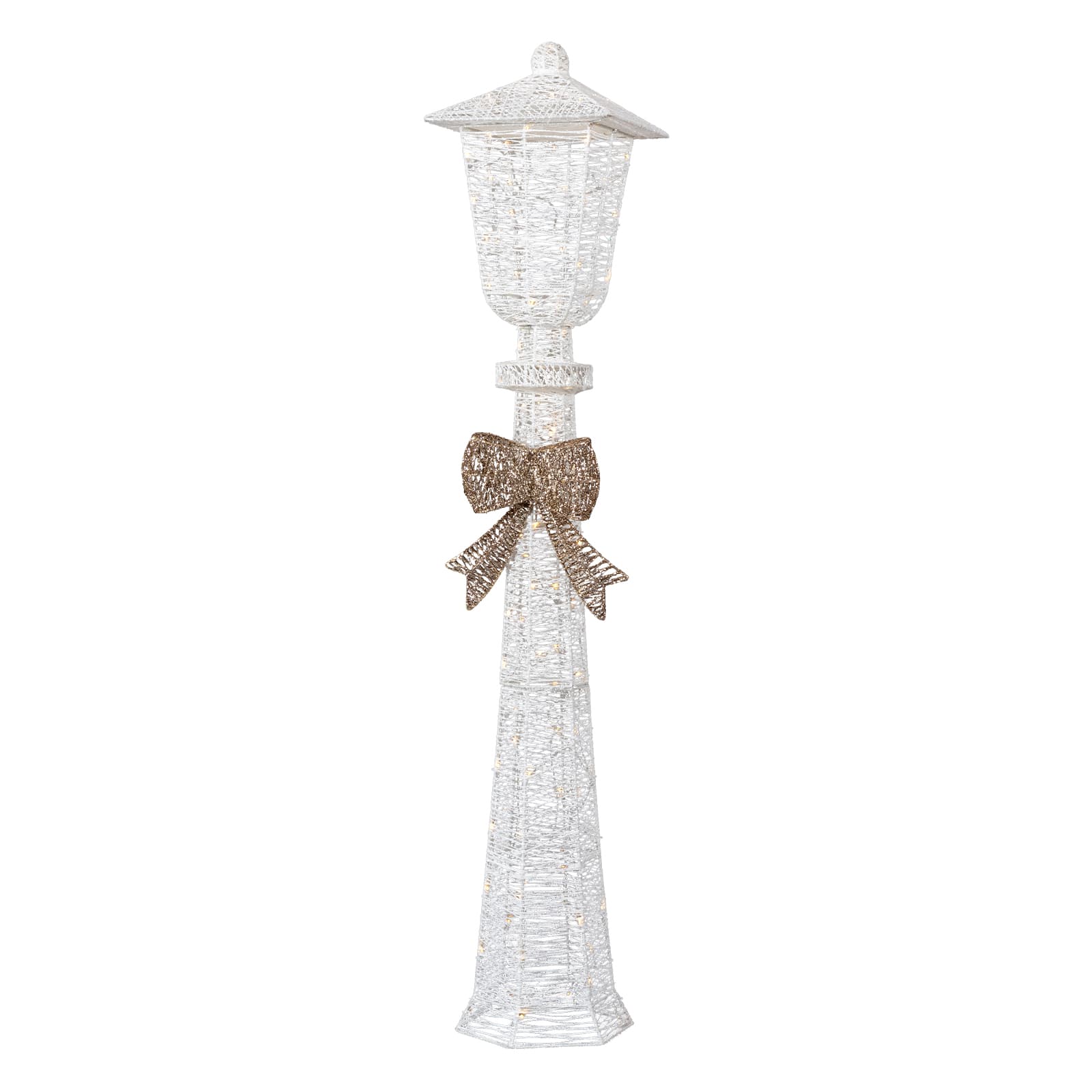 5FT Lighted Lamp Post with Bowknot Christmas Decorations, Pre-lit Holiday Decor with 110 Warm White LED Lights for Xmas Outdoor Indoor Decor Lighted Holiday Displays