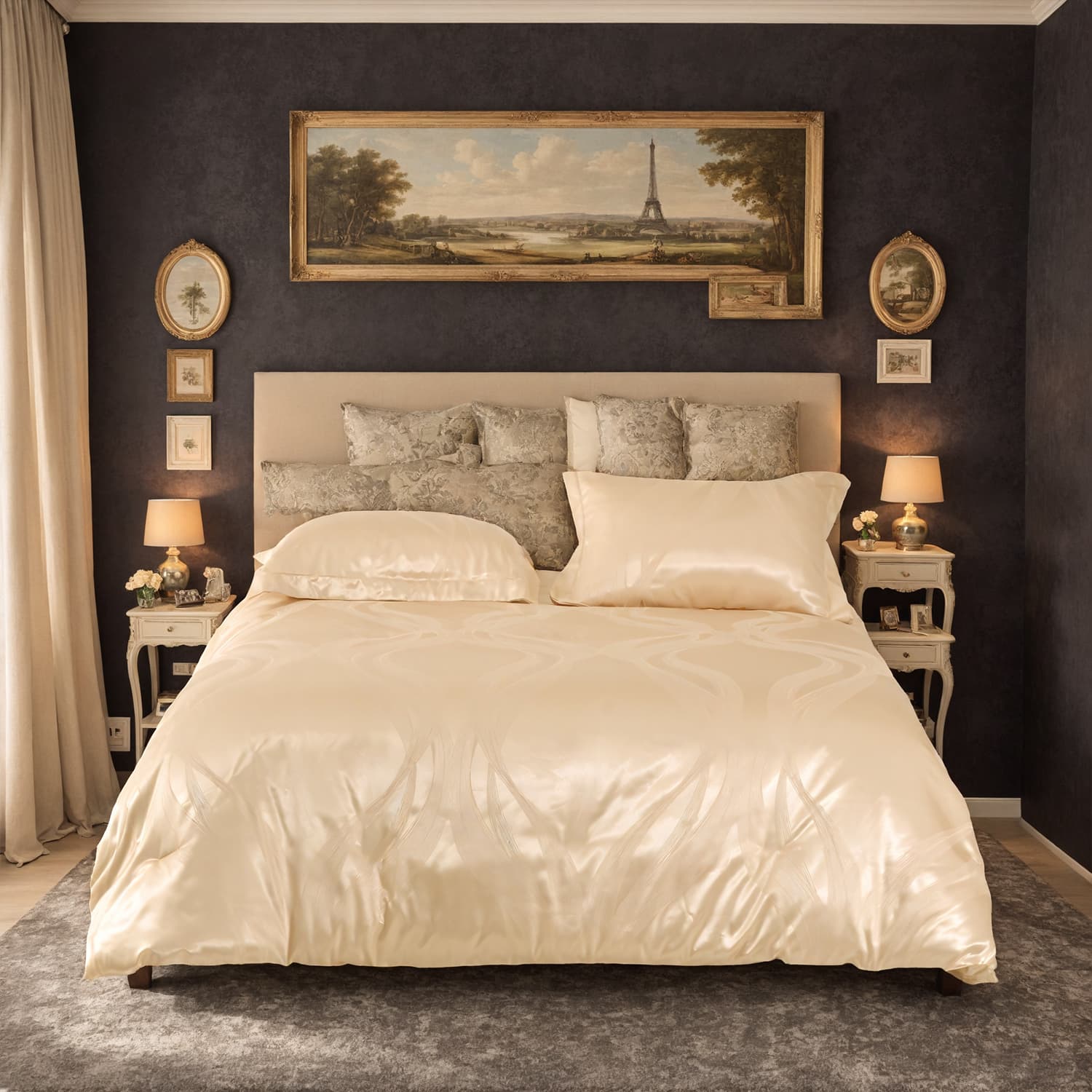 3-piece luxury satin microfiber bedding set, double-sided jacquard pattern, machine washable, OKO-100 certified, shipped by Amazon