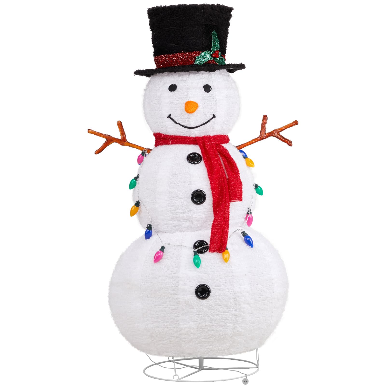 4FT Lighted Snowman Christmas Yard Decorations, Pre-lit Pull Up Snowman with 100 White LEDs, Multi-color Light String and Stakes for Xmas Outdoor Holiday Indoor Decor Lighted Holiday Displays