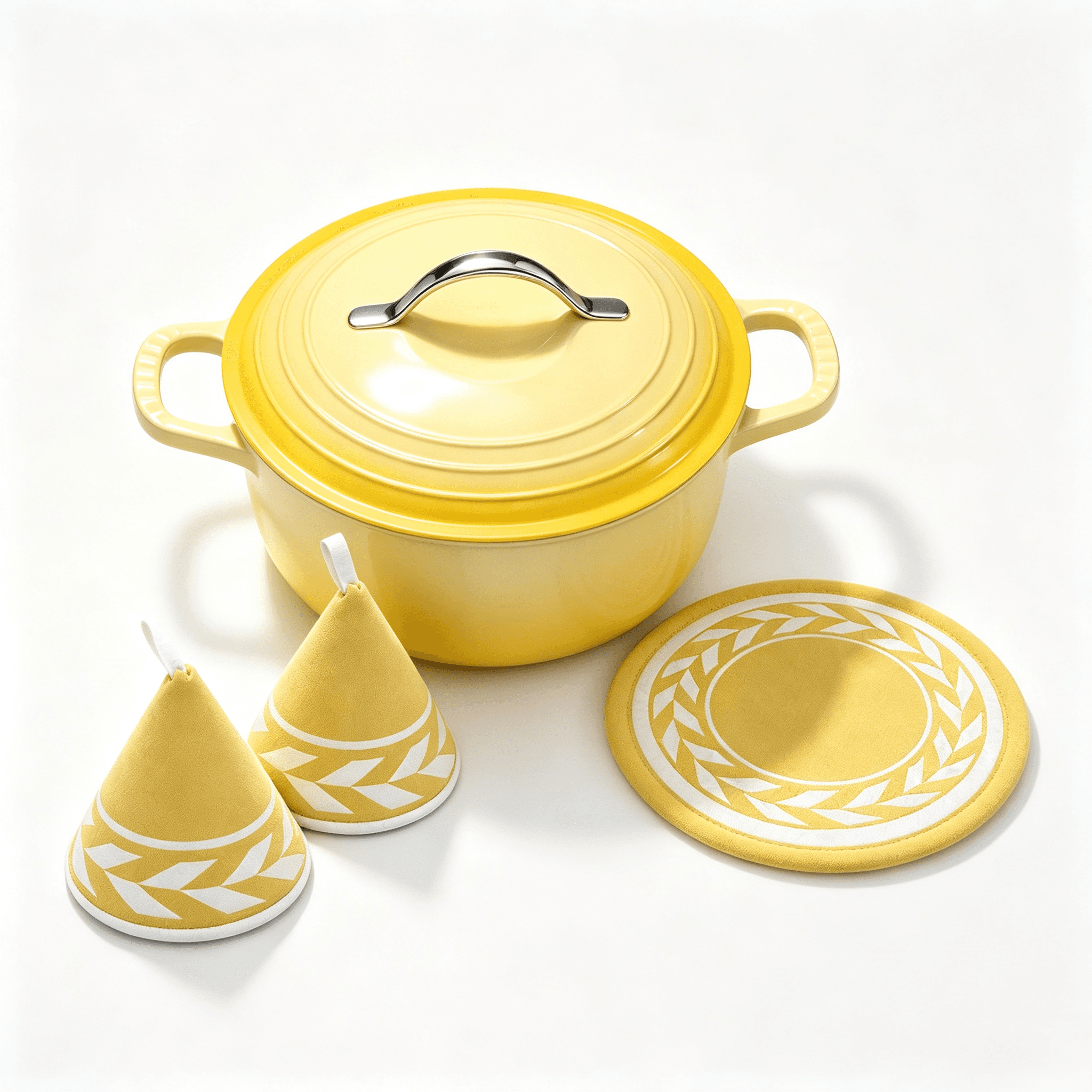 Stainless steel handle, 7.5QT, 7.1L round enamel pot, yellow gradient, includes gloves and heat-resistant mat