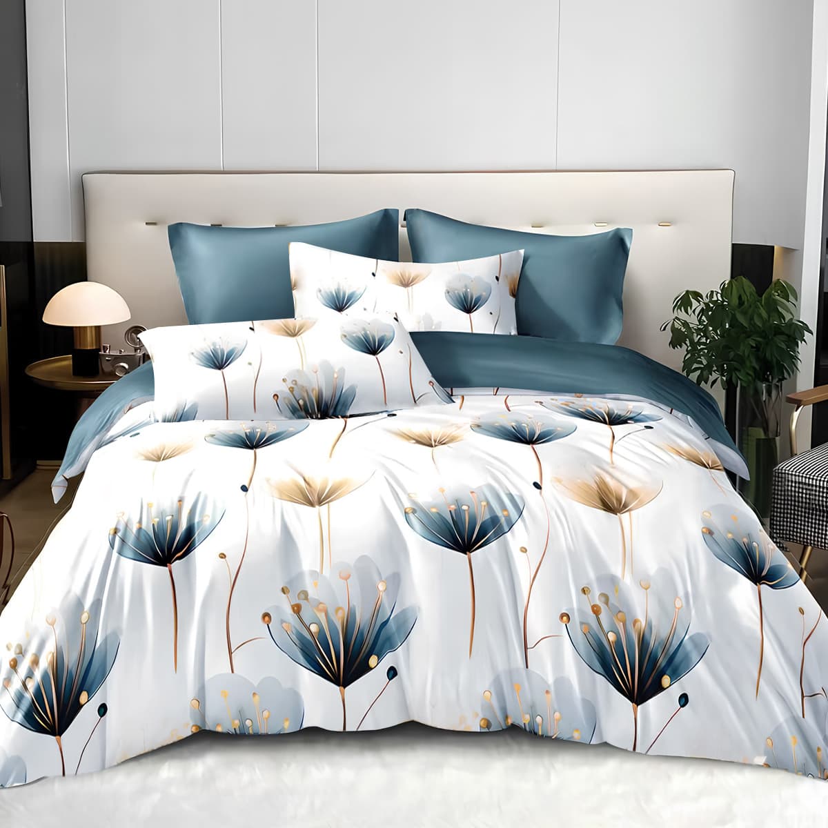 3-piece set of blue tranquil floral duvet cover comfortable skin-friendly polyester fiber adult bedroom decor to help sleep Full size (temu can only be self-picked up)