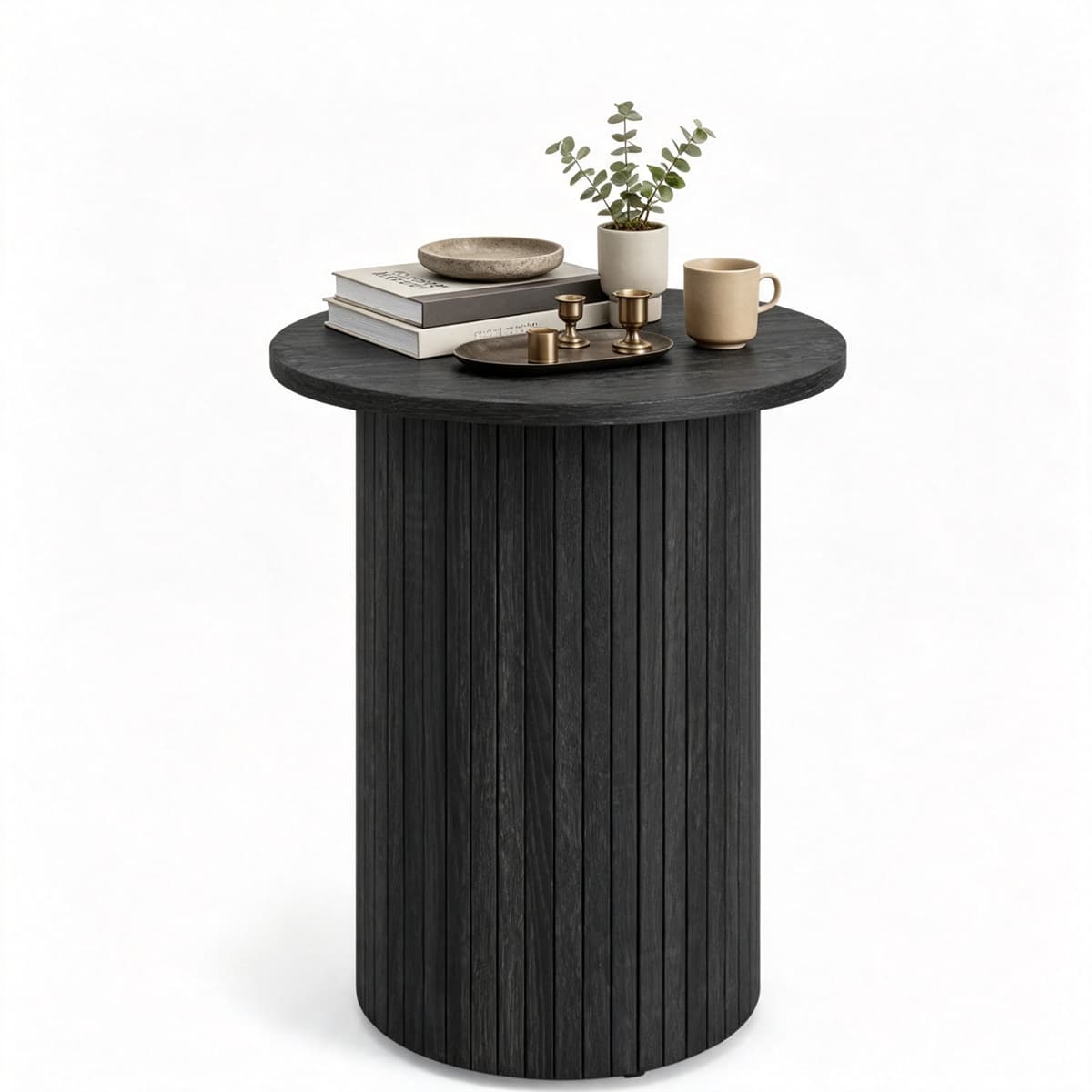 Minimalist Round Pedestal Side Table, Space-Saving Stable Nightstand with Rounded Edges & Anti-Slip Pads, Versatile Accent Furniture for Small Spaces Home Decor - Black