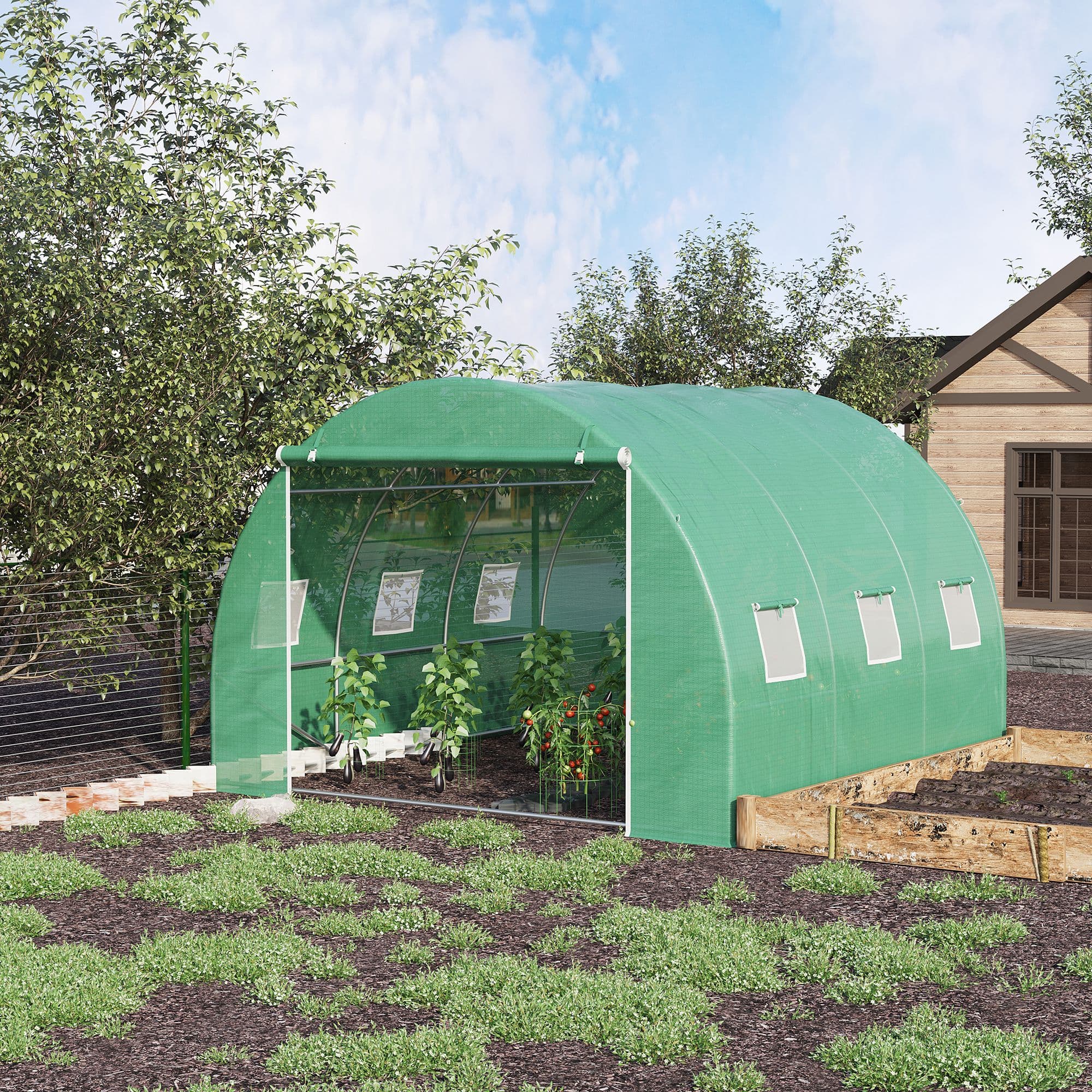 10' x 10' x 7' Tunnel Greenhouse – Walk-in Plant Shelter with Transparent PE Cover & Zippers