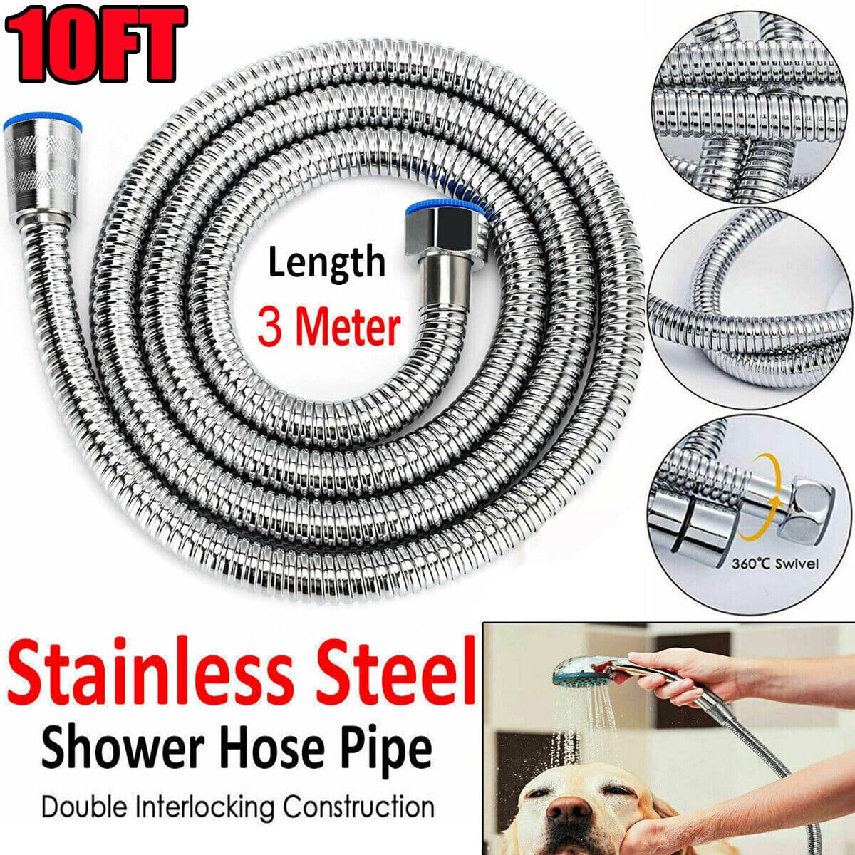 3m/118" Shower Head Hose Handheld Bathroom Flexible Tube(Not included Shower Head)(US Logistics only For USPS.TK/TMEU only For self-pickup)
