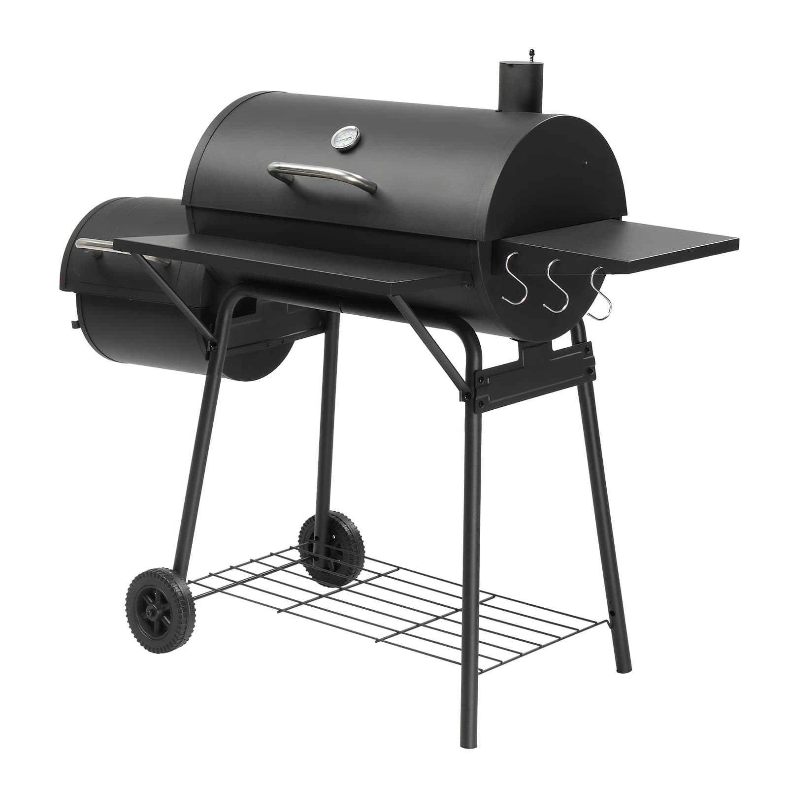 Barrel Charcoal Grill with Offset Smoker & Warming Rack, Outdoor BBQ Grill with 557 Sq. In. Grilling Space for Backyard Patio Parties, Black