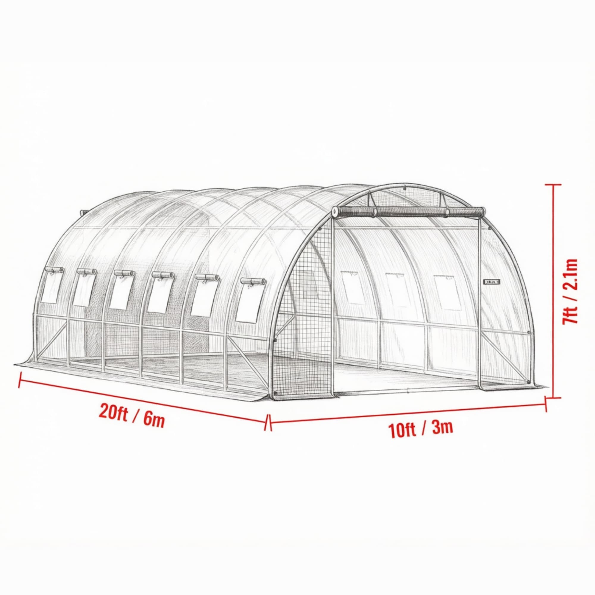 20' x 10' x 7' Walk-in Tunnel Greenhouse, Portable Hot House with Galvanized Steel Hoops & 12 Roll-up Windows