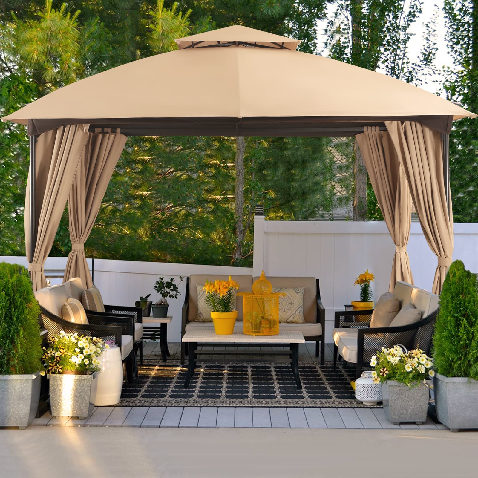 Patio Gazebo 10'x10', Outdoor Duty Party Tent Shelter With Double Roofs,  Oxford Fabric Mosquito Nettings And Privacy Screens For Backyard, Garden, Lawn