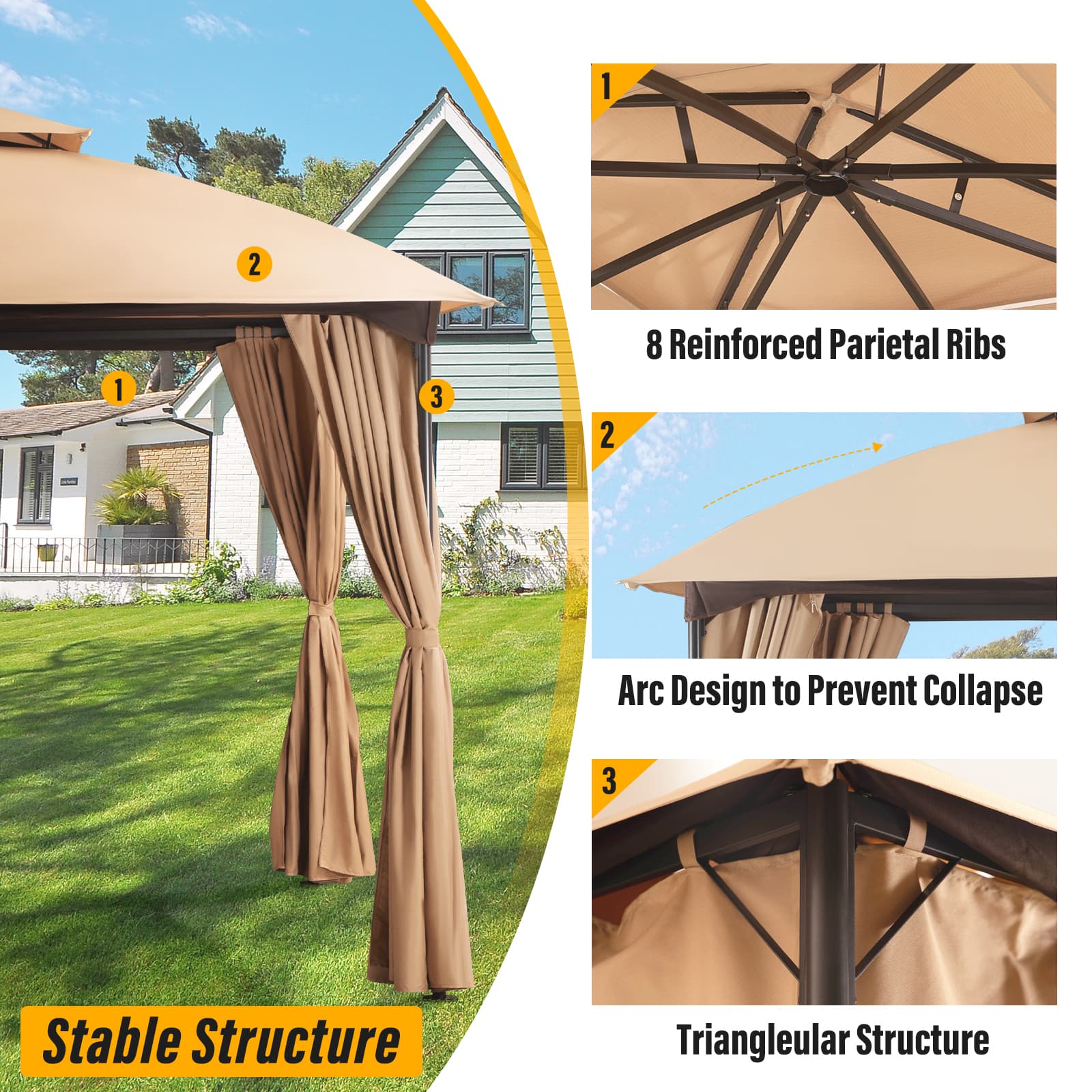 Patio Gazebo 10'x10', Outdoor Duty Party Tent Shelter With Double Roofs, Oxford Fabric Mosquito Nettings And Privacy Screens For Backyard, Garden, Lawn